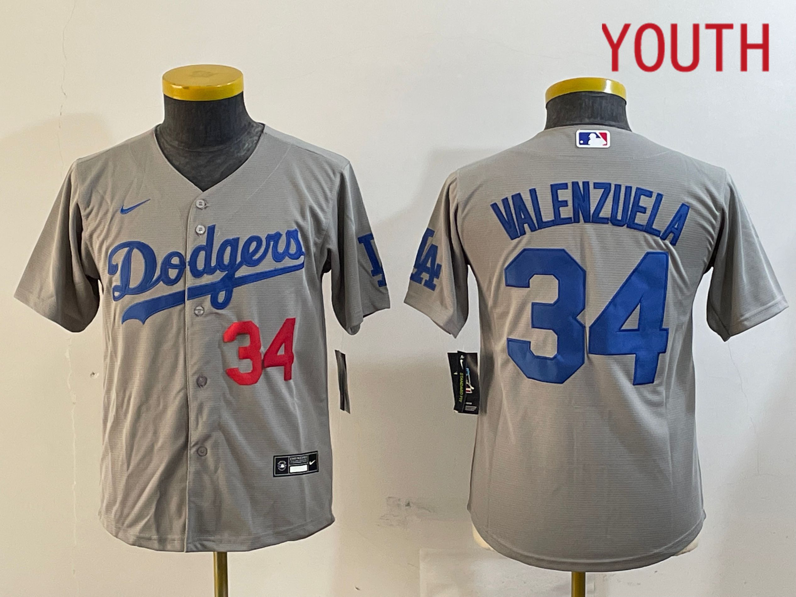 Youth Los Angeles Dodgers #34 Valenzuela Grey Game 2024 Nike MLB Jersey style 12163